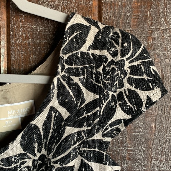 Michael Kors 100% linen cap sleeve mini dress in black and tan size 2P petite - Picture 15 of 15